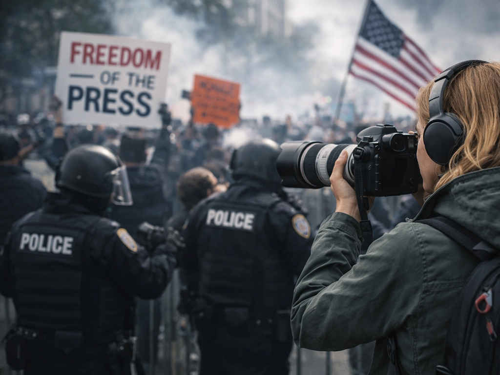 Photojournalist documenting public protest and press freedom demonstration