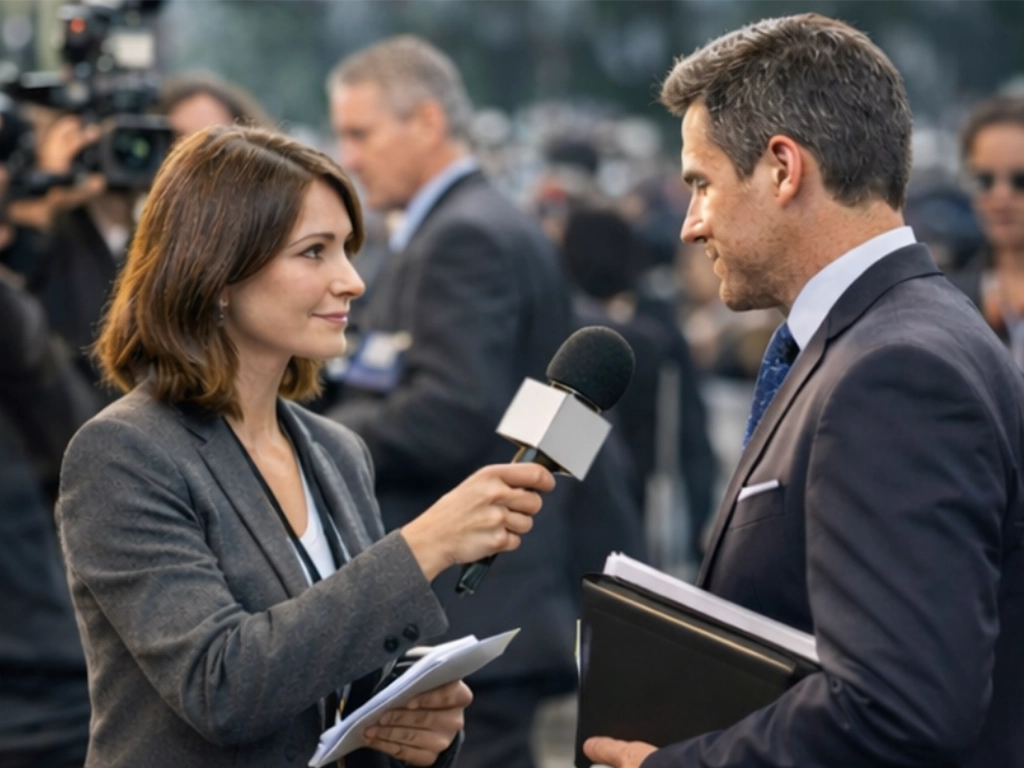 Reporter conducting an interview with a businessman
